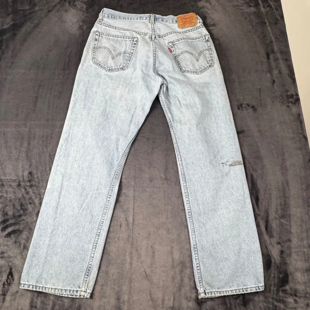 Levi's 505 Regular Fit Jeans Mens 34x32 Light Wash Blue Straight Leg Denim 3221